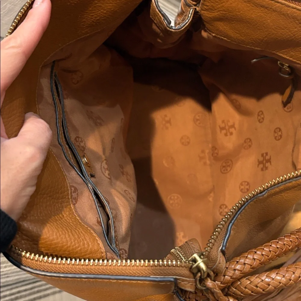 Tory Burch Cognac Leather Hobo with Braided Handle and Tassel